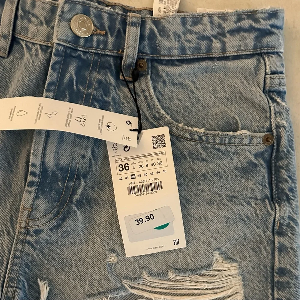 Zara Light Blue Ripped Denim Shorts - Picture 4 of 5